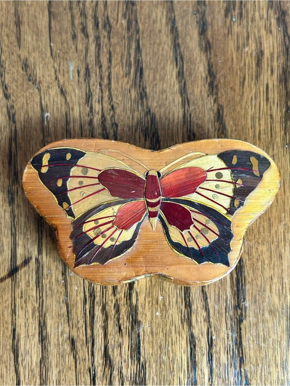 Handcrafted vintage butterfly wood trinket box